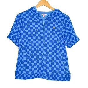 Juicy Couture Y2K Terrycloth Checkered Short Sleeve Zip Up Top